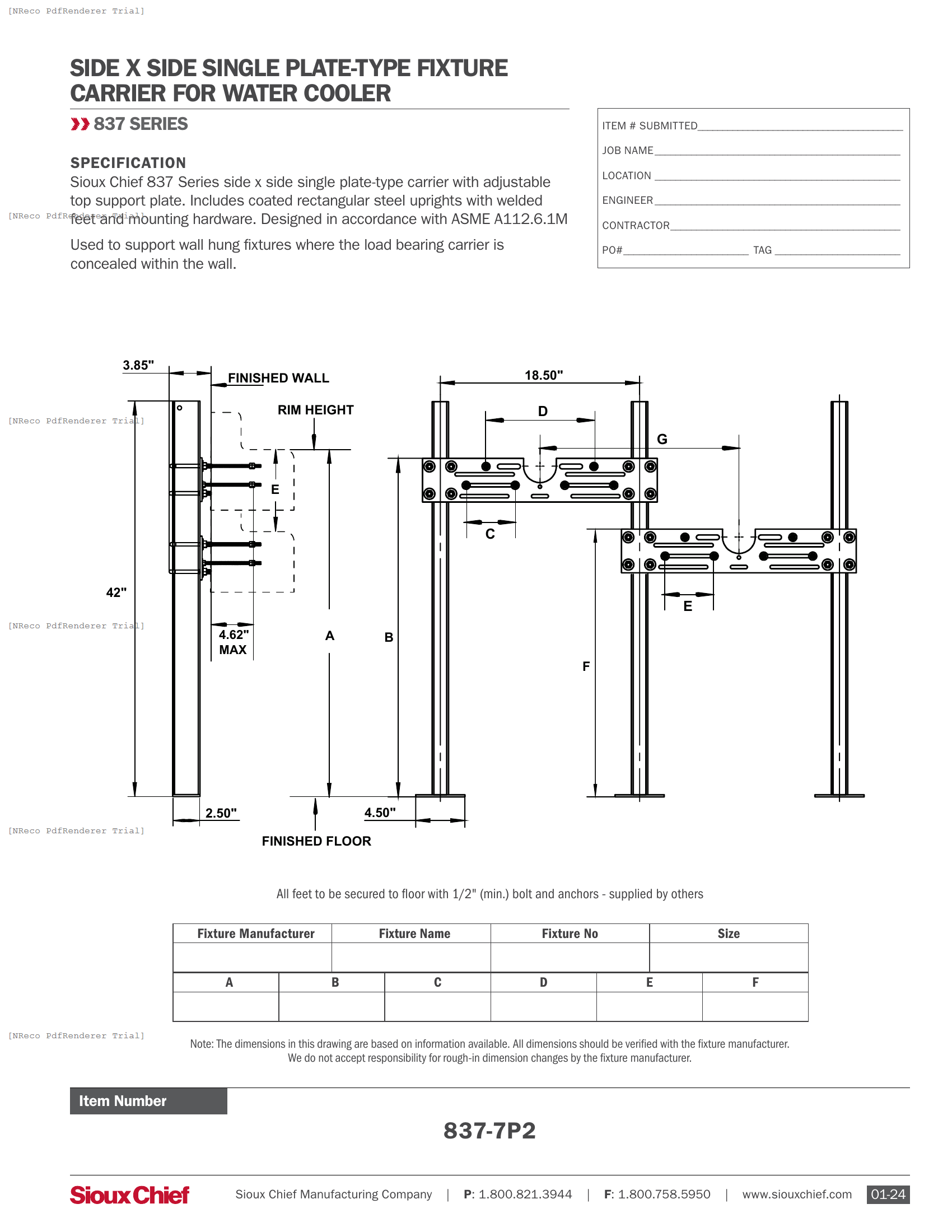 837 SERIES - SXS PLATE-TYPE WTRCLR CARRIER - SPEC SHEET.PDF Specification Document